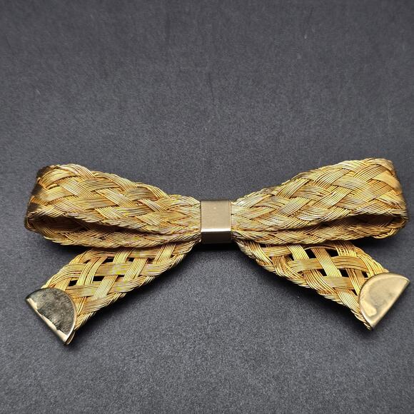 Vintage Gold Tone Bow Brooch Woven Braided Wires Costume Jewelry - Picture 7 of 7